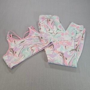 Avia Activewear Set Womens XL 14-16 Pink Purple Pastel Marble Bra Leggings Set